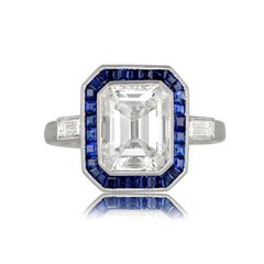 4.10 Ct Diamond & Sapphire Art Deco Vintage Engagement Ring 925 Sterling Silver