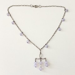 Vintage 925 Sterling Silver Purple AB Crystal Beaded Chandelier Dangle Necklace