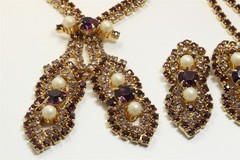 Vintage Designer SIGNED Purple Crystal Rhinestone Necklace & Earrings Set