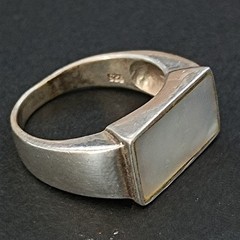 Sterling Silver Signet Ring Mother Of Pearl Modernist Minimalist Clean Design
