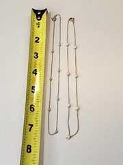 Lot of 2 Vintage Faux-Pearl Necklace Gold Tone Chain Spring Ring