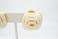 Vintage Clip On Earrings Gold Tone White Enamel Square