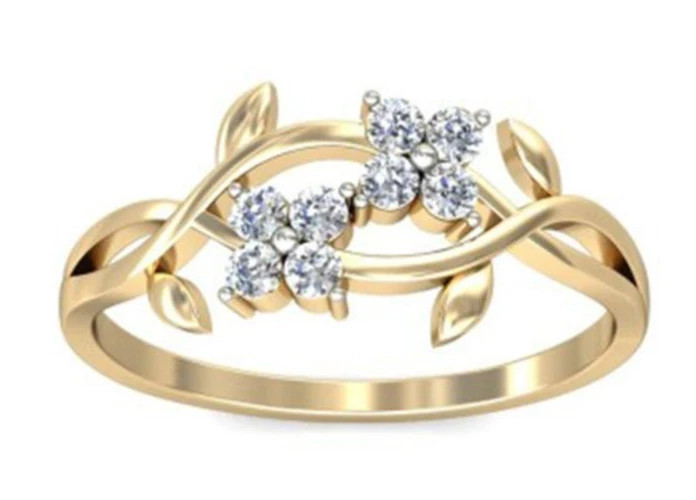 Round Cut 0.24TCW White Moissanite Dainty Floral Vine Ring In 10K Yellow Gold FN