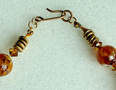 Art Deco Czech Amber Glass Necklace Marbled Beads 12mm 17.75″ Vintage