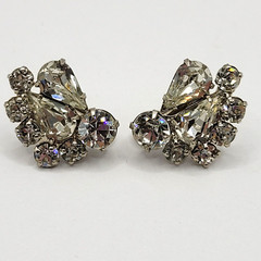 Clear Rhinestone Climber Sparkle Prism Fancy Event Vintage Screwback Earrings