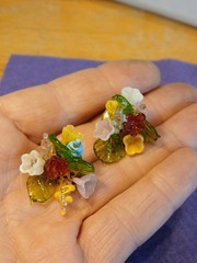 Lovely Fruit Salad Vintage Wired Blown Glass Flower Clip Earrings