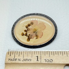 Vtg Pierre Bex Brooch Dried Flowers Oval Tarnished Scroll Detail Trombone Clasp