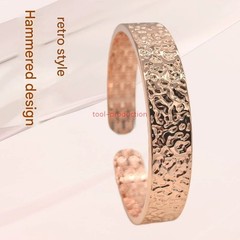 Pure red copper open bracelet, hammered red copper original color bracelet