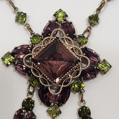 Vintage Victorian Revival “Amethyst And Peridot” Ornate Necklace 15.5 IN.