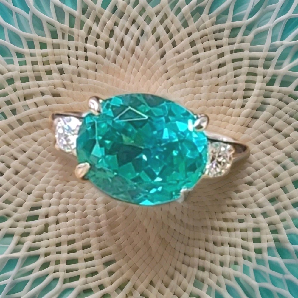 Vintage Platinum Engagement Ring 7.27ct. Blue Neon Tourmaline Oval Shape
