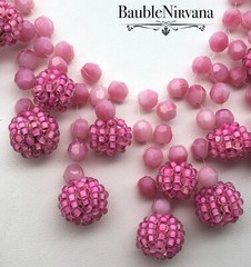 Vintage Langani Pink Raspberry & Faceted Glass Beads Bib Collar Necklace