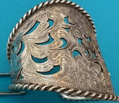 RARE Vintage 925 Sterling Silver Horse Brand Open Filigree Tapered Cuff Bracelet