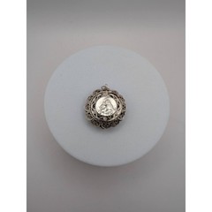 Vintage 800 Silver Filigree Trinket Rosary Box Pendant Madonna Child 1.25in