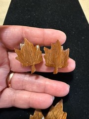Vintage Handcarved Wooden Maple Leaf Brooch & Clip Earrings Set