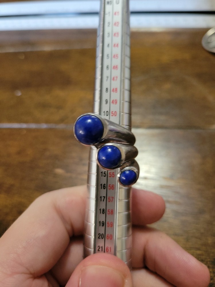 Vintage Modernist Multi Lapis Sterling Silver Ring Size 6 1/4