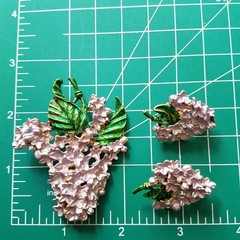 Vintage Lilac Floral Purple and Green Enamel Brooch and Clip Earrings Set