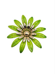 Sarah Coventry Fashion Petals Flower Power Neon Green Enamel Brooch 1968 Mod