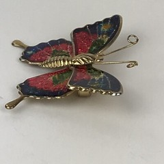Vintage Glitter Sparkle Enamel Butterfly Brooch Gold Tone Metal 1 5/8”