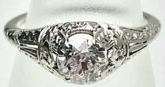 ART DECO BELAIS 18K .53 CT VINTAGE ENGAGEMENT FILIGREE ANTIQUE RING (C130B)