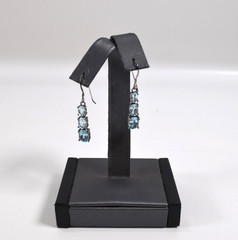 Silver Tone Pierced Wire Hook Earrings 1.5″ Blue Aquamarine Stones