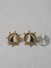Vintage Avon Nautical Sailboat Earrings | Enamel Ship Wheel Studs