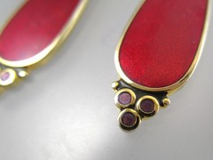 Vtg LAUREL BURCH 2″ Cloisonne Red Enamel Teardrop Dangling Hook Earrings 195c