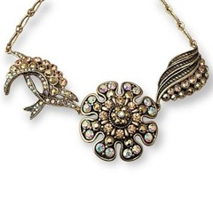 Vintage Allison Reed Gold Silver Filigree Statement Necklace Crystal Accents