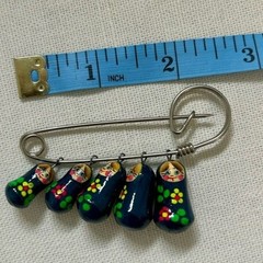 Authentic Russian matryoshka doll pin hand painted in Russia navy blue.
