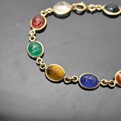 Vintage Burt Russell Egyptian Revival Scarab Bracelet Mixed Hardstone