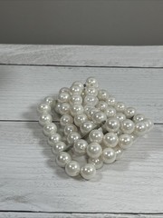 Vintage Multi Strand Faux Pearl Stretch Bracelet White Beaded Cuff Statement