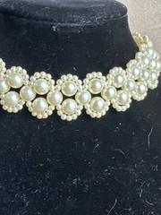 Vintage Double-Strand Faux Pearl Floral Cluster Choker Necklace