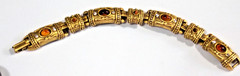 ETRUSCAN REVIVAL SPECTACULAR USA VTG. MATTE GOLD CABACHON ORNATE LINK BRACELET