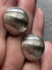 Vintage Domed Textured Round Silver Tone Metal Clip Earrings
