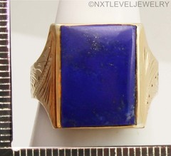 HEAVY 10.6 GRAM Antique Art Deco Natural Lapis Solid Silver & 14k Gold Mens Ring