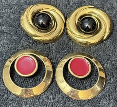 VTG Norma Jean Clip Gold Tone Black and Napier Pierced Red Gold Tone Earrings