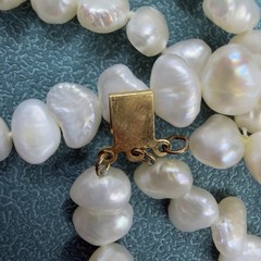 Vintage 14K GOLD 🖤 Triple 3 Strand Cultured BAROQUE Freshwater Pearl Bracelet