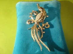 TRIFARI ALFRED PHILIPPE STERLING SILVER,VERMEIL,BIRD of PARADISE BROOCH,SIGNED