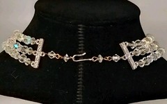 Vintage Crystal AB Glass Clear Iridescent Bead Necklace 3 Strand Collar Bib