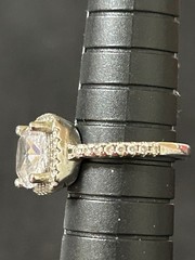 925 Sterling Silver Cushion Cut Cubic Zirconia Halo With Accents Ring Sz 4.25