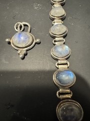 Vintage 925 Sterling Silver Rainbow Moonstone Jewelry Lot Bracelet Ring Earrings