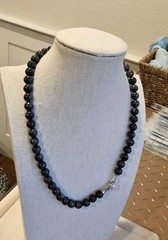 Rare Omphacite Certified Burma Grade A Jadeite Black Charcoal Bead Necklace 9 mm