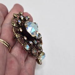 Kramer of NY AB Rhinestone Brooch Gold Tone Dangle Chandelier Signed READ