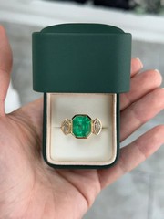 Art Deco 4.10 Ct Natural Emerald Antique Vintage Wedding Ring 14K Yellow Gold FN