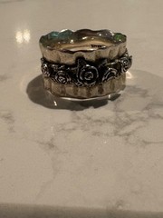 Vintage Sterling Silver 925 RL Israel Wide Hammered Rose Floral Band Ring Size 8