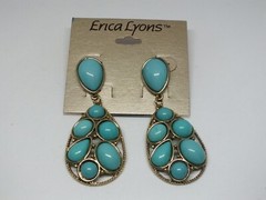 Beautiful pair Post Pierced Earrings Gold Tone Turquoise Cabochons Erica Lyons C