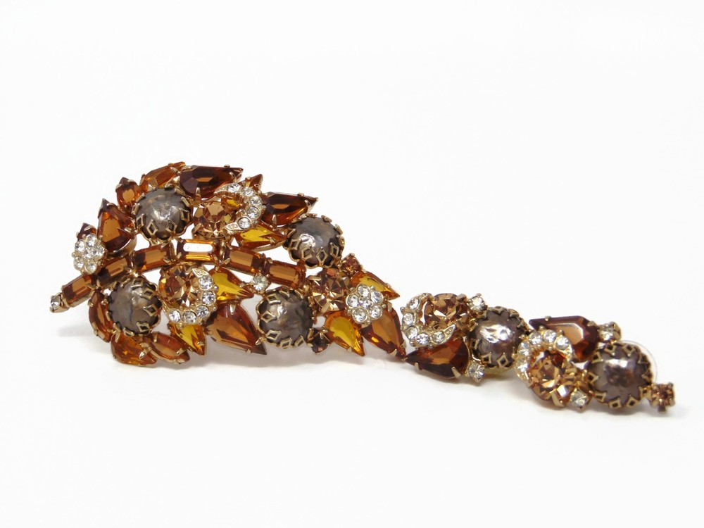 Juliana Style Vintage Topaz Rhinestone Baroque Pearl Brooch Earring Set Fall