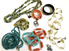Vintage costume jewelry lot Faux Turquoise Coral Resin Plastic Bead Necklace Set
