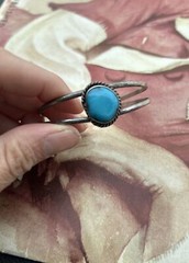 Vintage Turquoise Silver Bangle Cuff Bracelet Adjustable One Size Fits All