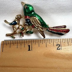 Vintage Two Sisters Medici Painted Enamel Figural Bird w/ Baby Birds Brooch Pin