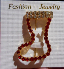 Red Rhinestone Holiday Brooch Pin Christmas STOCKING Jewelry